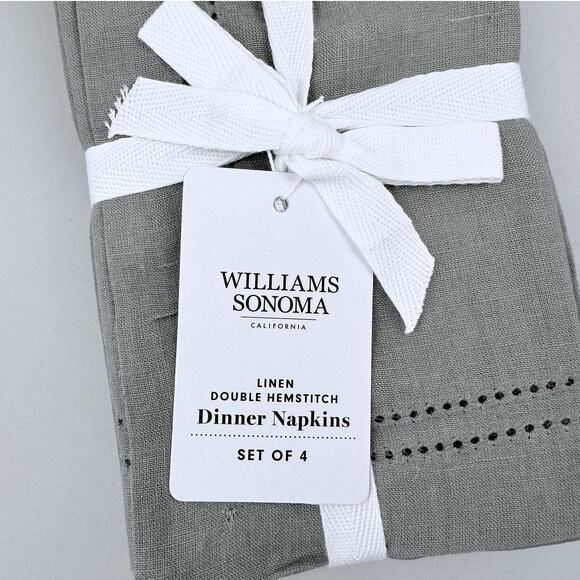 Williams Sonoma Linen Double Hemstitch Napkins Set of 4 Charcoal Gray Dinner New - Picture 2 of 8